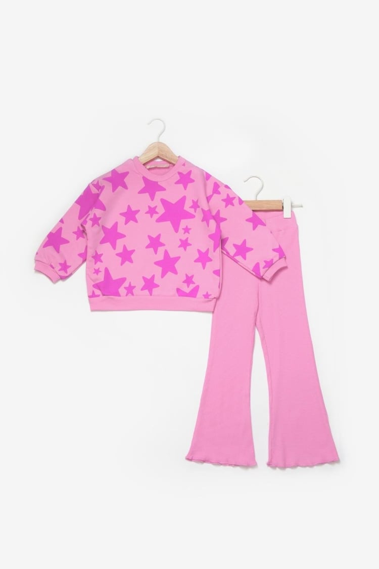 Pembe Yıldız Desenli Kız Çocuk Eşofman Takımı